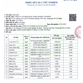 Kết quả nước thải đầu ra Khu công nghiệp VRG Tân Bình